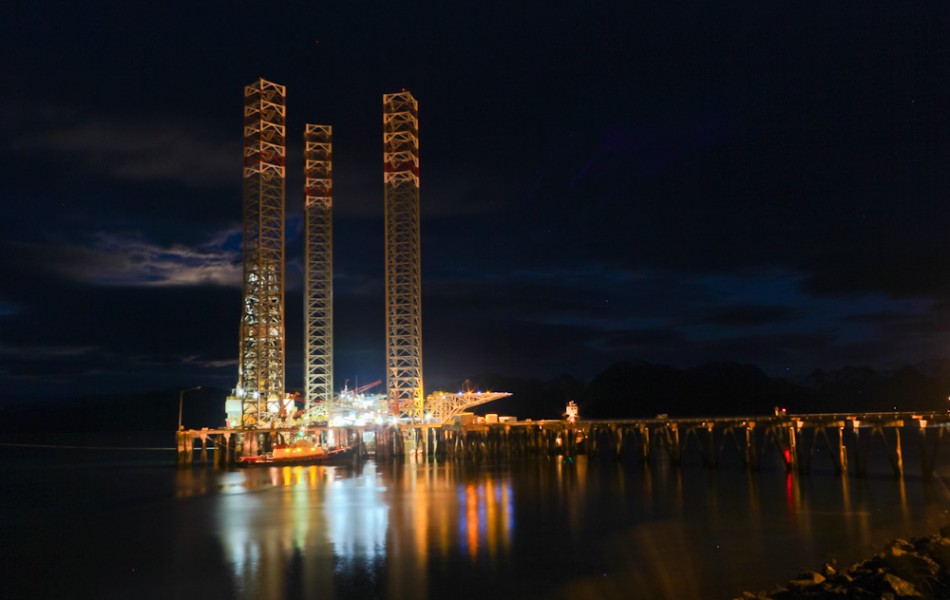 Jackup Offshore Drill Rig at Night
