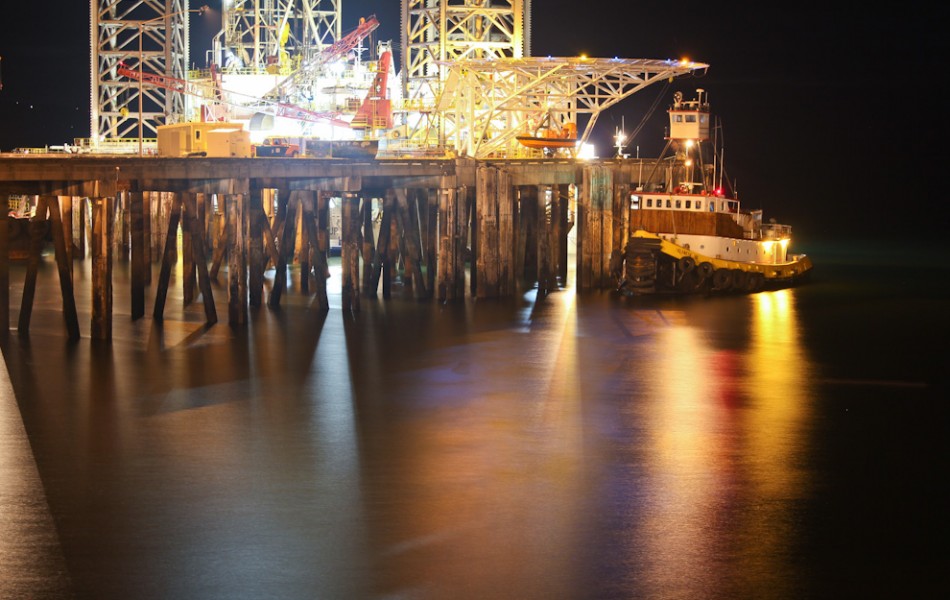 Jackup Offshore Drill Rig at Night